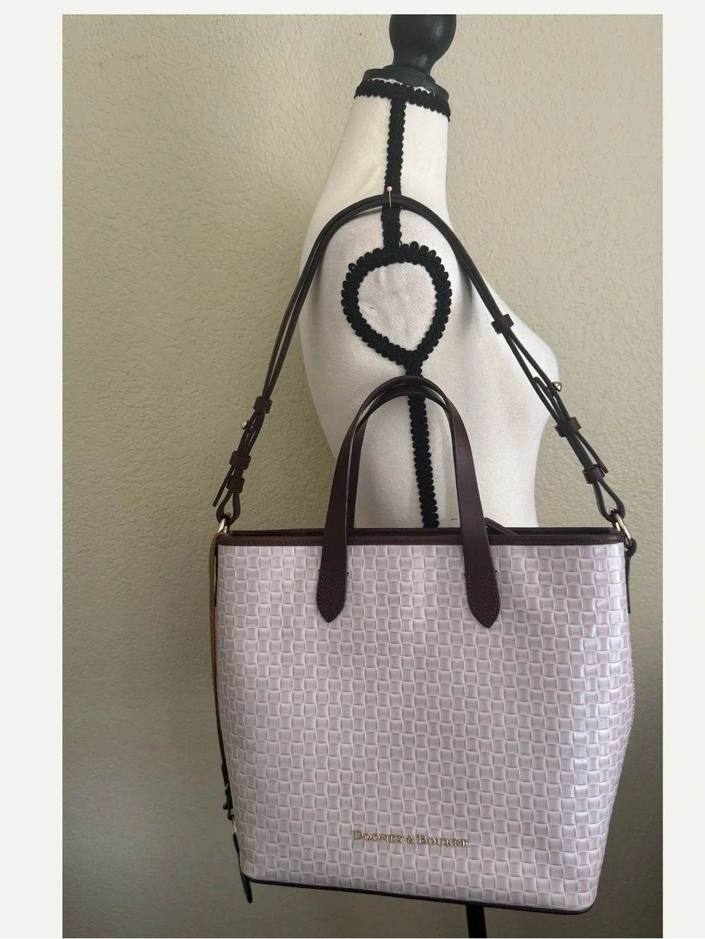 Dooney & Bourke Cream Tote with Brown Trim and Matching Wristlet